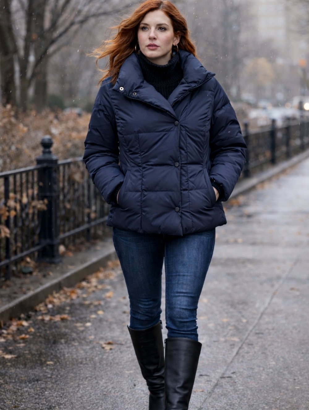 Gap Navy  Down Puffer Jacket | Chic Wide Collar | Lightweight Warm Coat | Size M